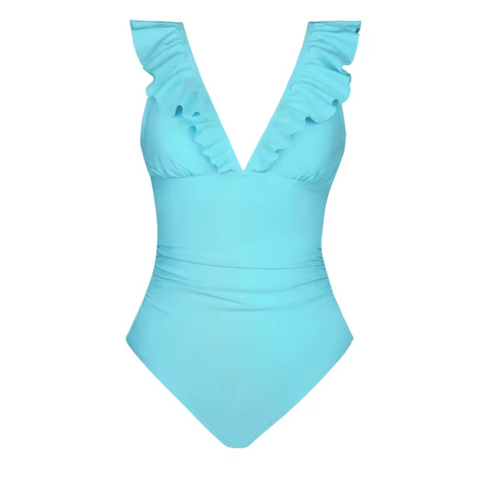 Ruffled One-piece Swimsuit For Women Sexy V-neck Lace Up Monokini